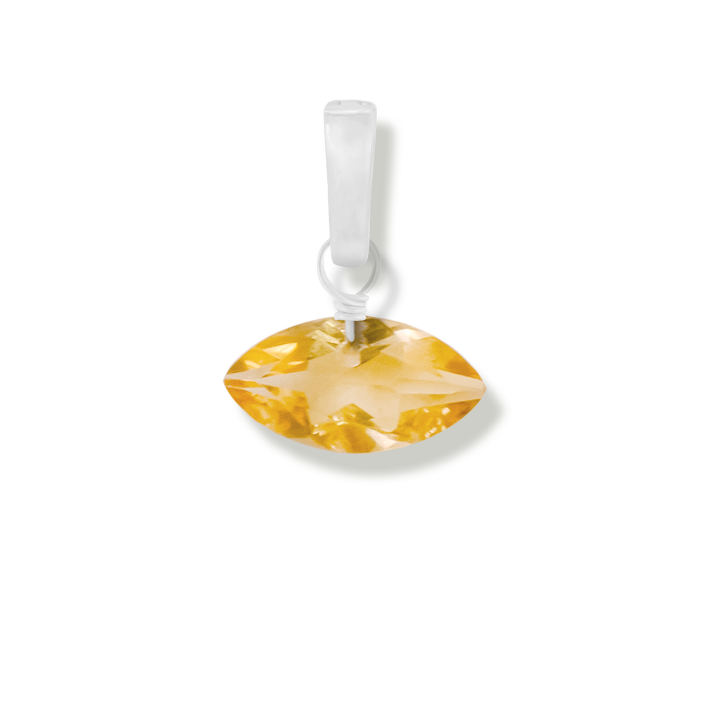 citrine marquise cut gemstone charm on a white background.