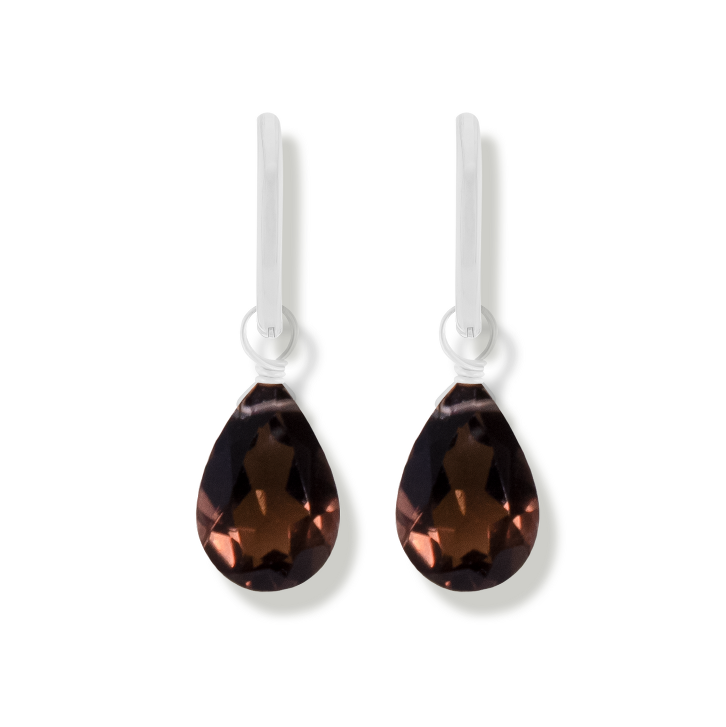 Smoky Quartz Pear Cut Rhodium Earrings