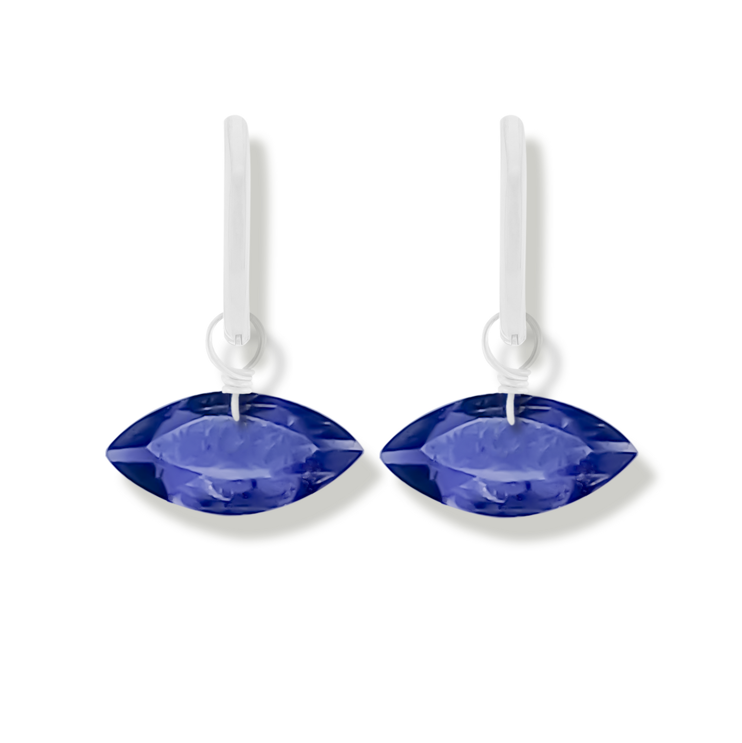 Iolite Marquise Cut Rhodium Hoop Earrings