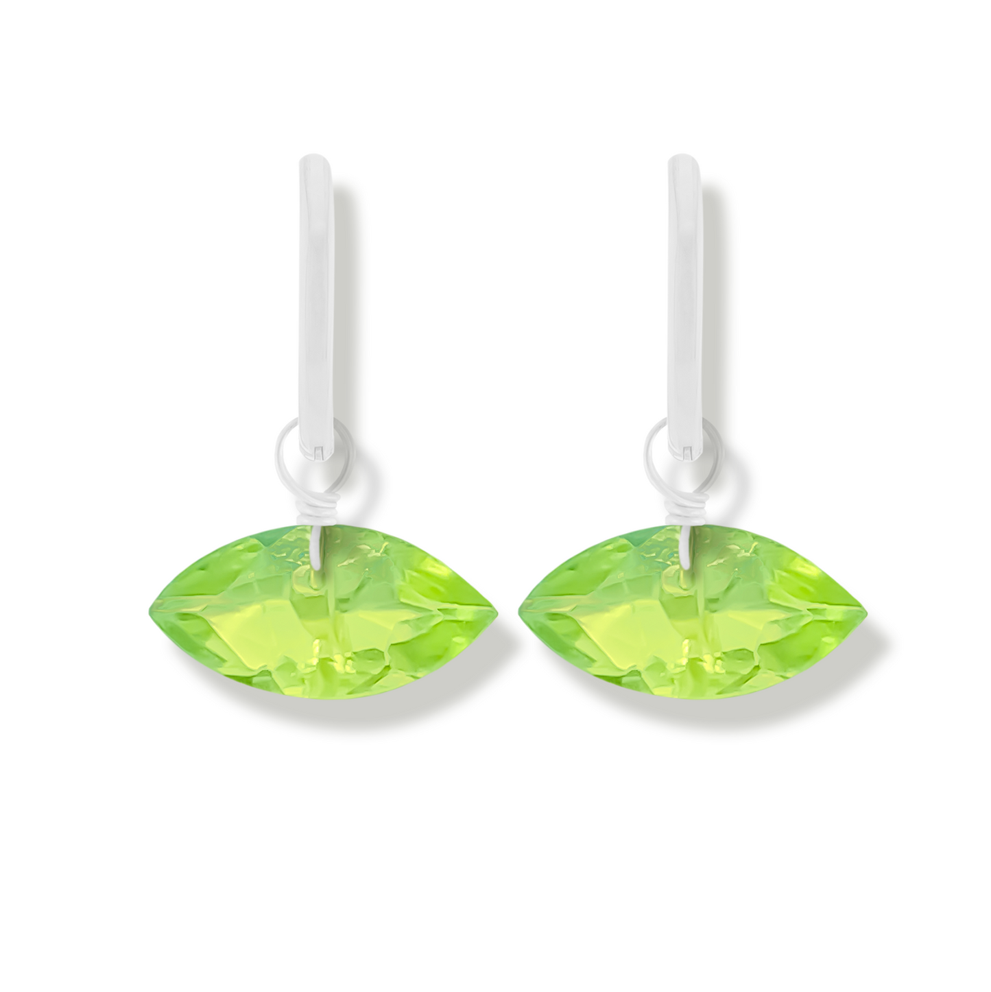 Peridot Marquise Cut Rhodium Hoop Earrings