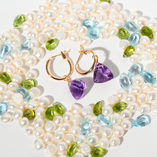 Brazilian Pink Amethyst Trillion Cut 14K Gold-Filled Hoop Earrings