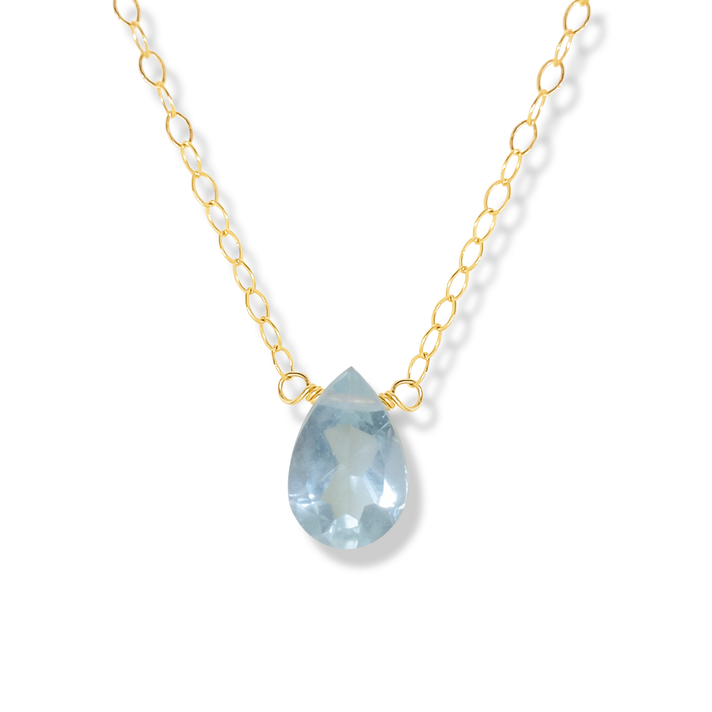 Floating Gem Aquamarine Pear Cut 14K Gold-Filled Necklace