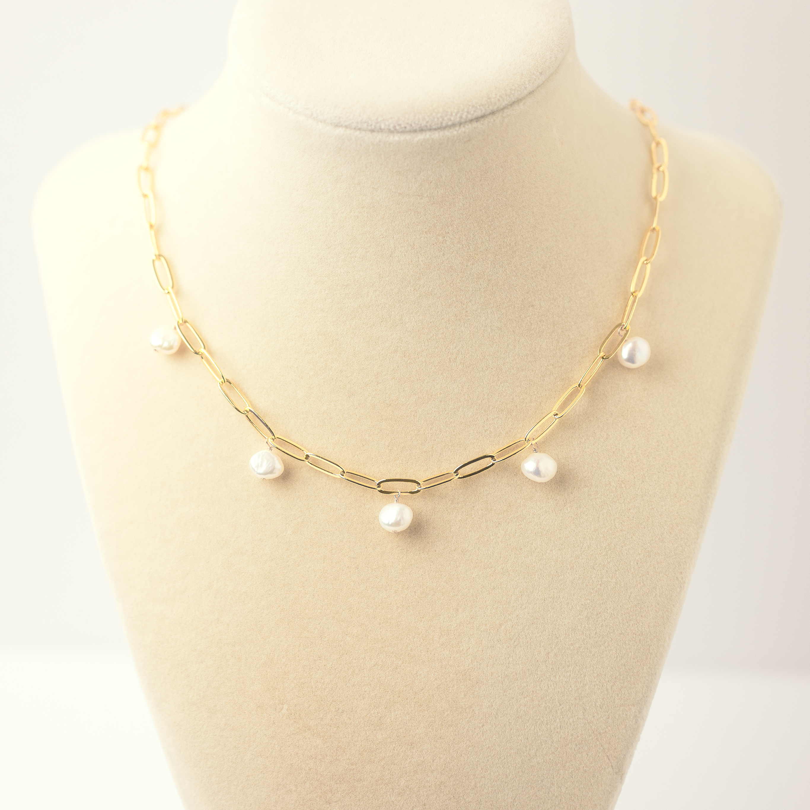 14kgf⌘baroque pearl necklace Baroque Pearl 5 Station 14K Gold-Filled Paperclip Necklace – Iggi