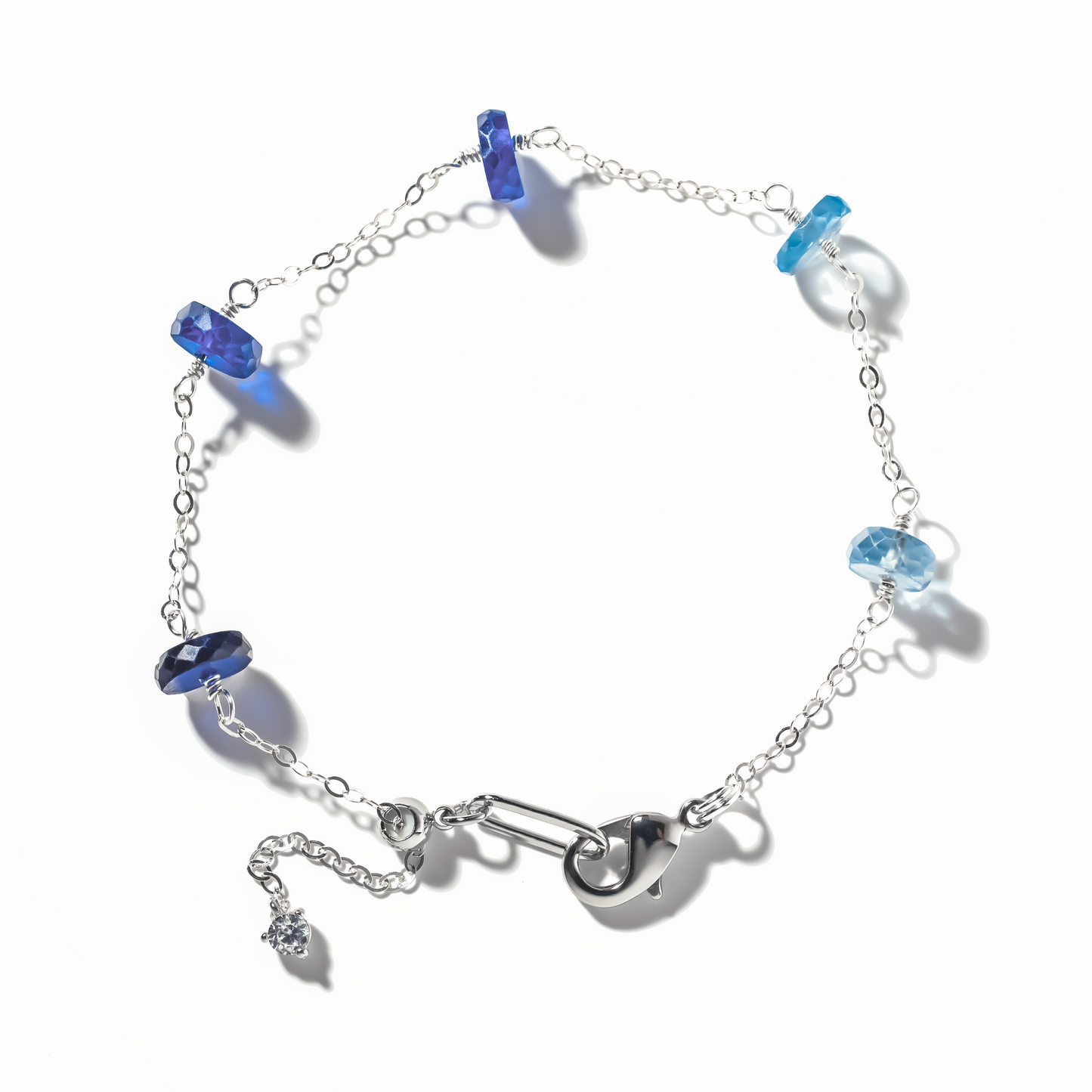 Blue Sapphire 5 Station Sterling Silver Bracelet