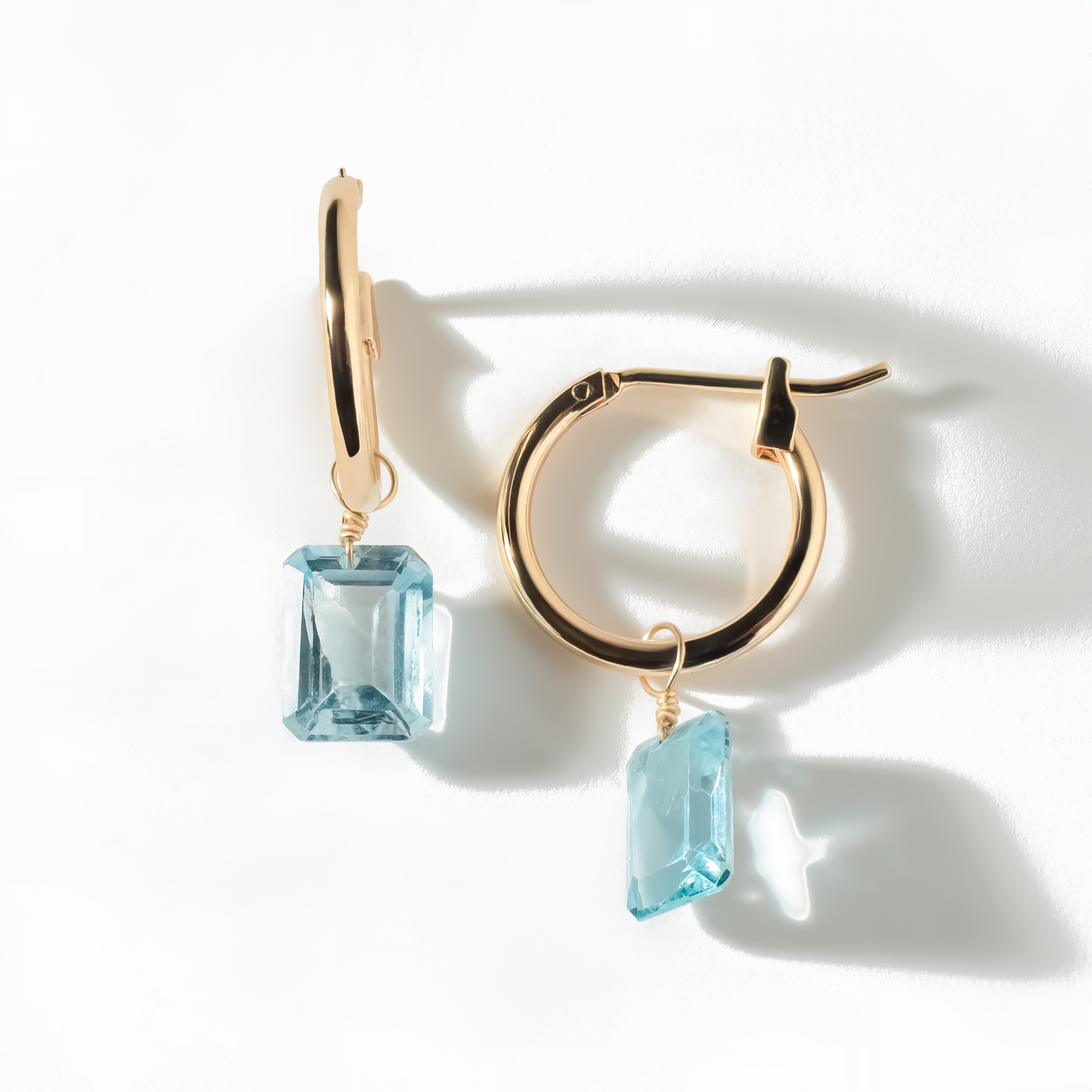 Blue Topaz Emerald Cut 14K Gold-Filled Hoop Earrings