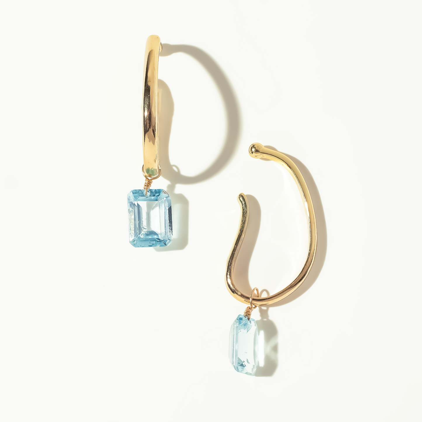 Blue Topaz Emerald Cut 14K Gold Ear Cuffs