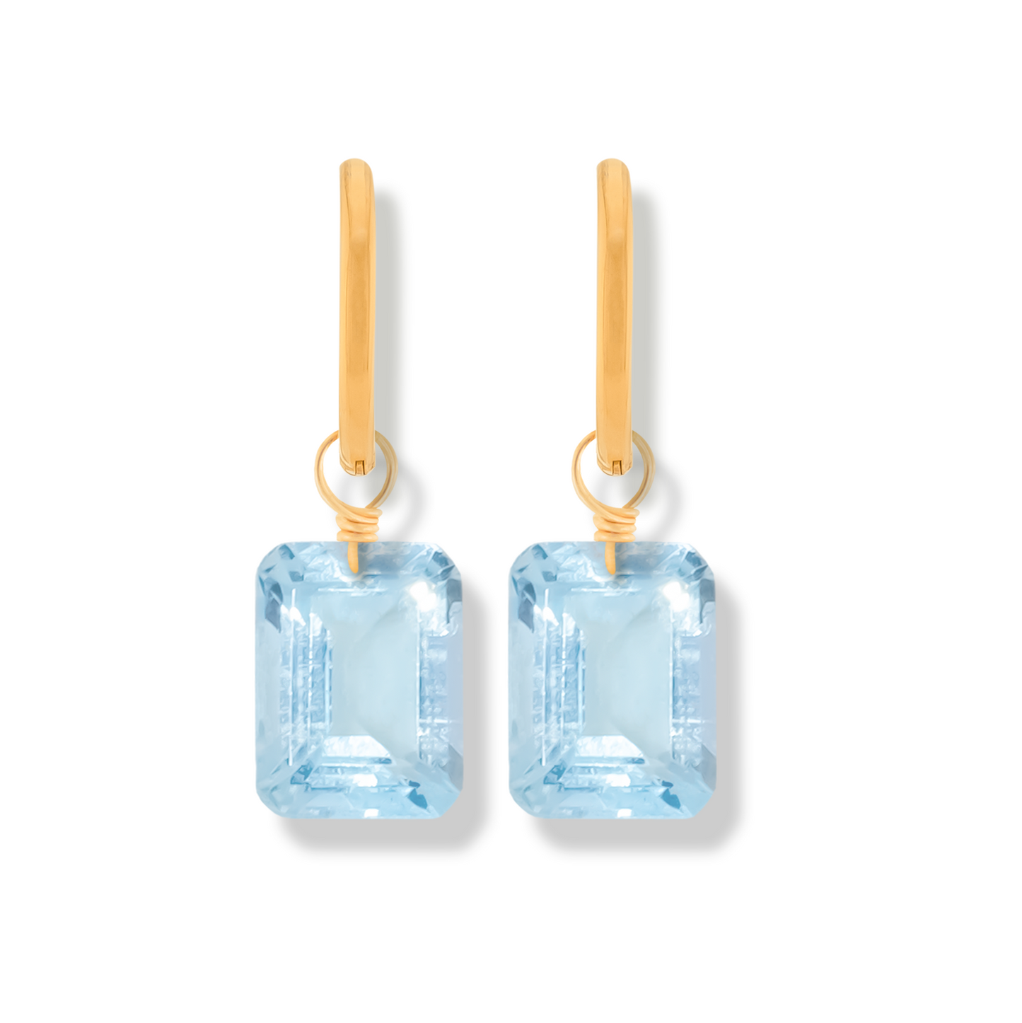 Blue Topaz Emerald Cut 14K Gold-Filled Hoop Earrings