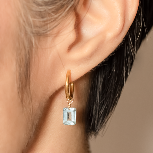 Blue Topaz Emerald Cut 14K Gold-Filled Hoop Earrings