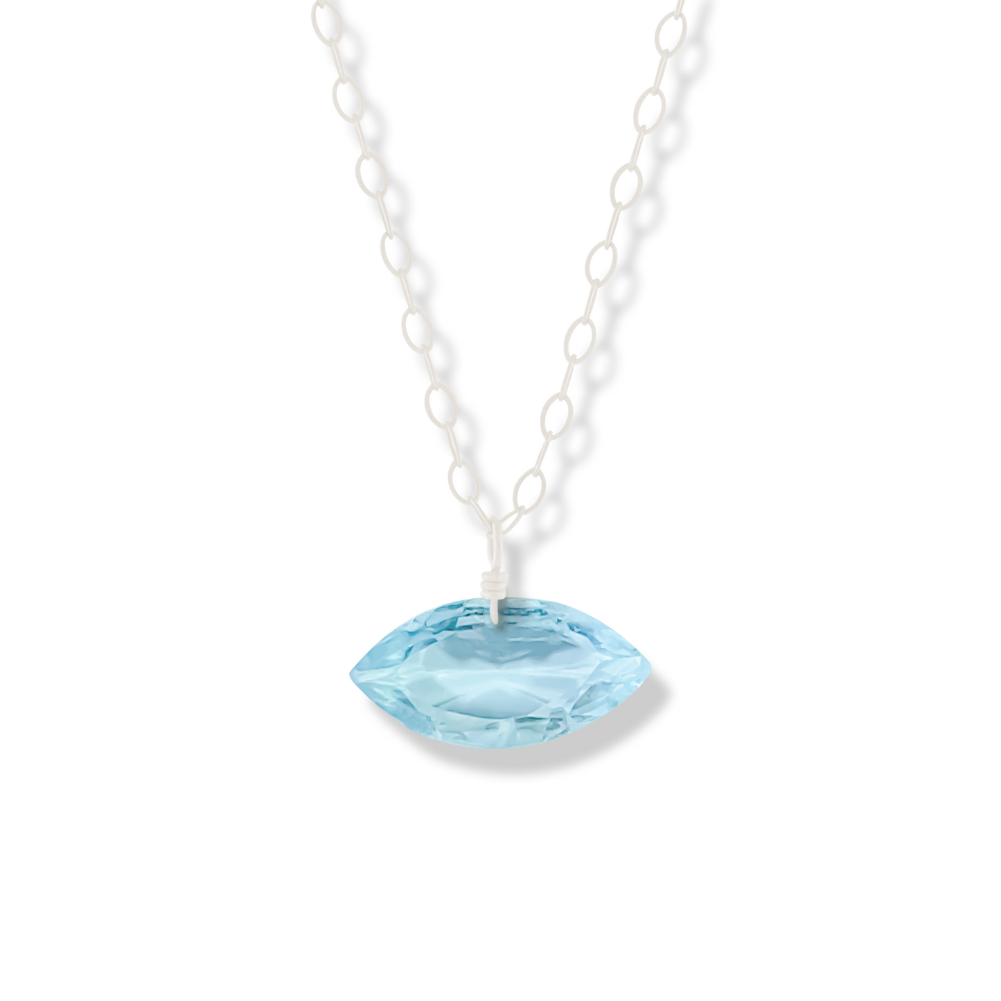 Floating Gem Blue Topaz Marquise Cut Sterling Silver Necklace