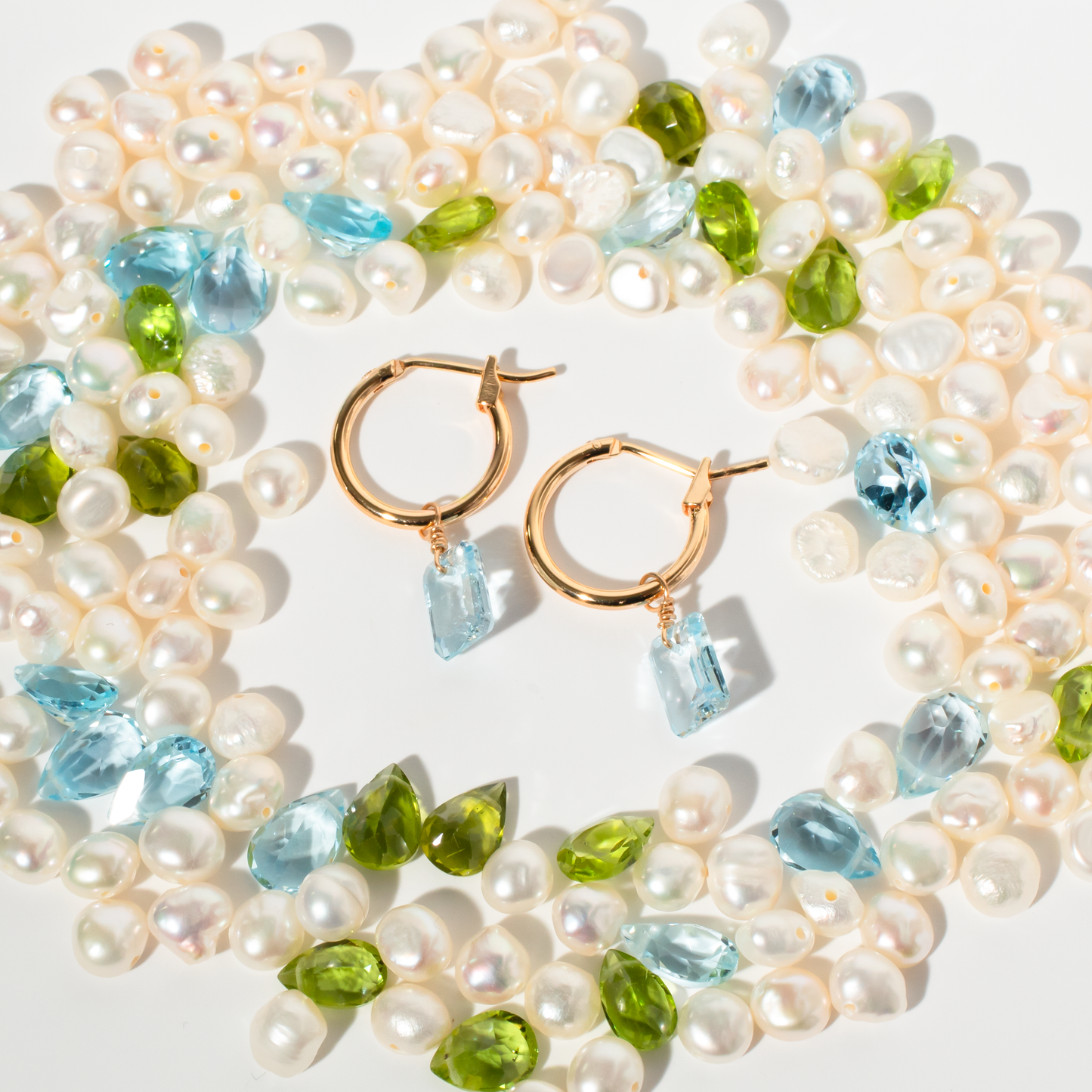 Blue Topaz Emerald Cut 14K Gold-Filled Hoop Earrings