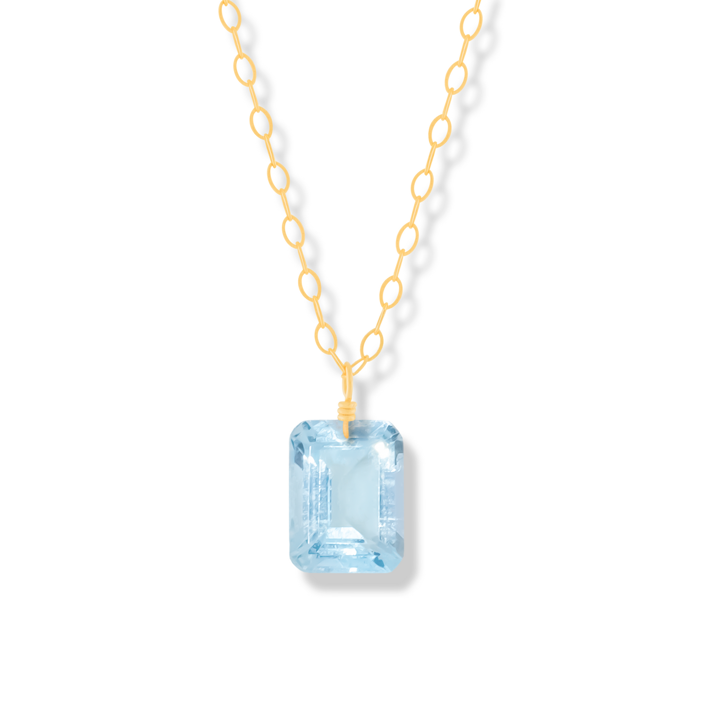 Floating Gem Blue Topaz Emerald Cut 14K Gold-Filled Necklace