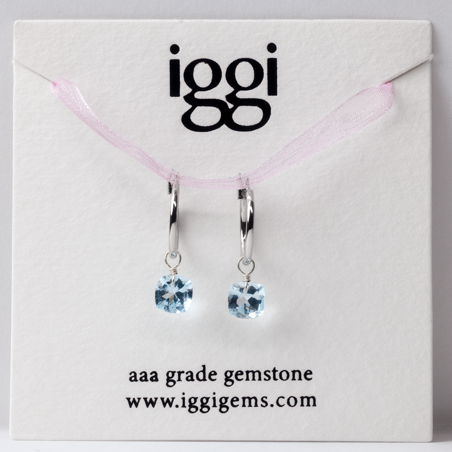 Blue Topaz Square Cut Rhodium Hoop Earrings