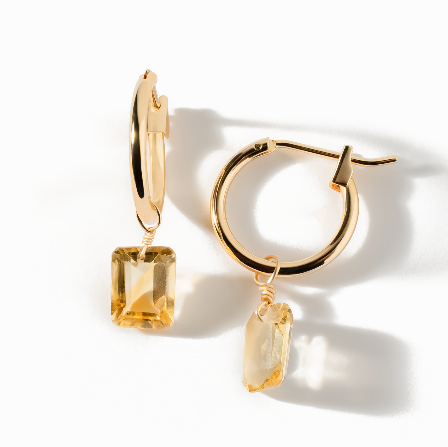 Citrine Emerald Cut 14K Gold-Filled Hoop Earrings