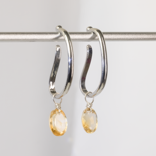 Citrine Oval Cut Rhodium Ear Cuffs