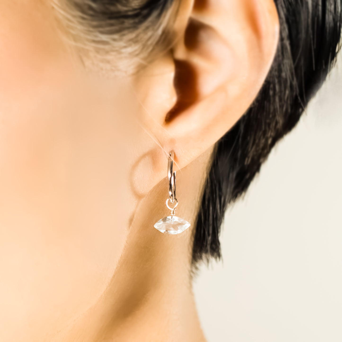 Rock Crystal Marquise Cut Rhodium Hoop Earrings