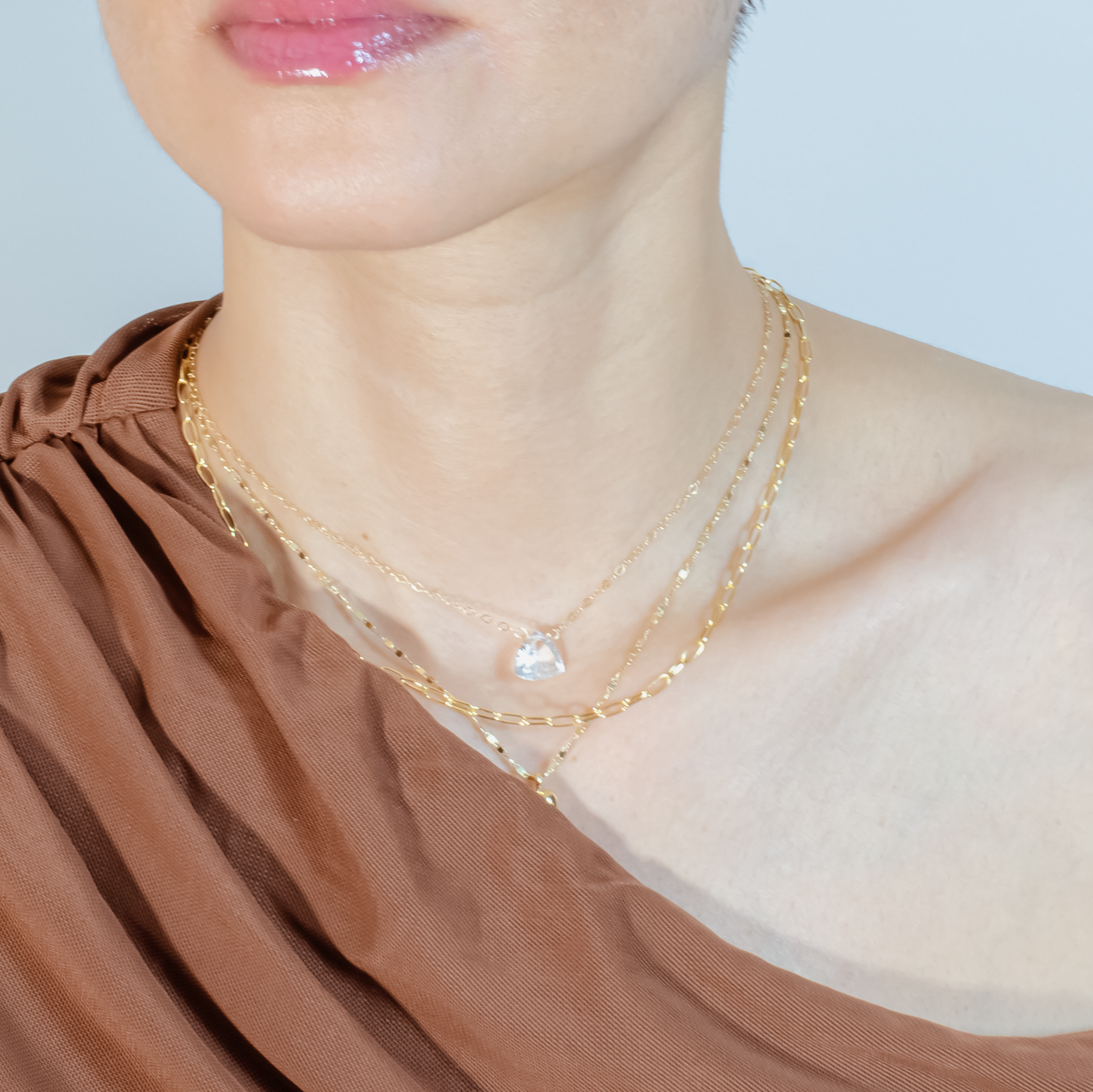 Floating Gem Rock Crystal Trillion Cut 14K Gold-Filled Necklace