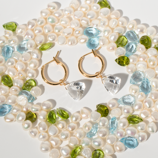 Rock Crystal Trillion Cut 14K Gold-Filled Hoop Earrings