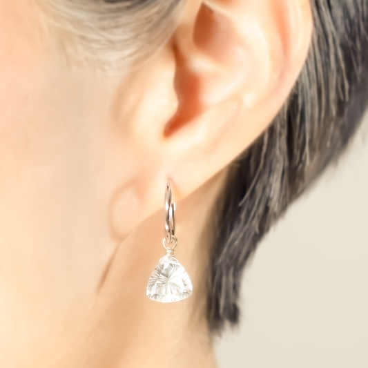 Rock Crystal Trillion Cut Rhodium Hoop Earrings