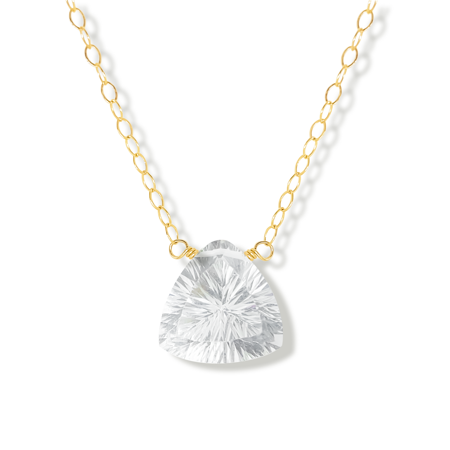 Floating Gem Rock Crystal Trillion Cut 14K Gold-Filled Necklace