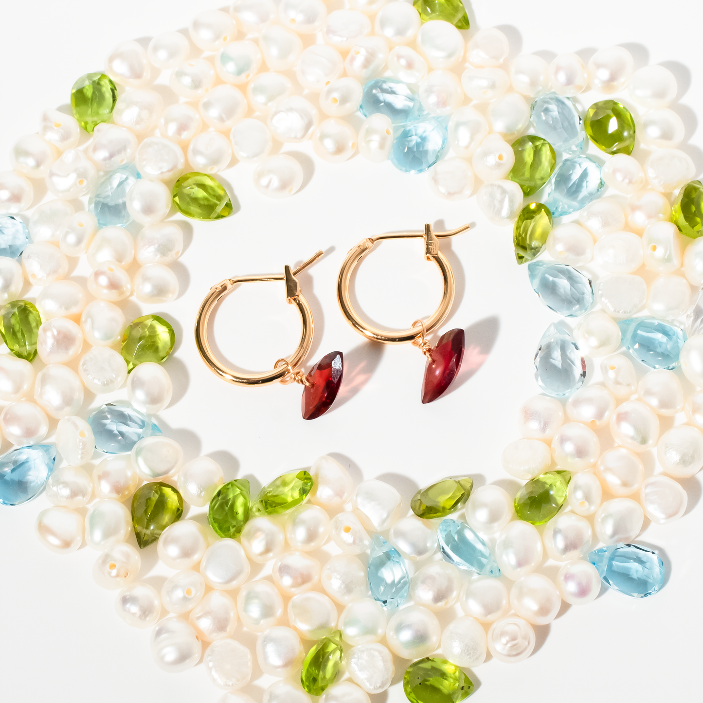 Garnet Marquise Cut 14K Gold-Filled Hoop Earring