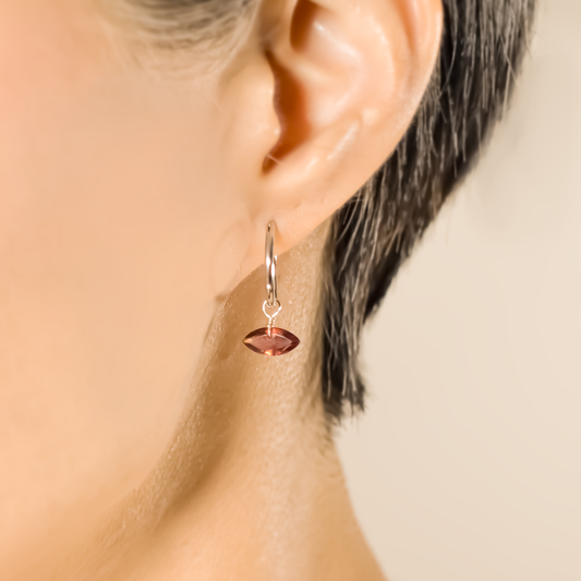 Garnet Marquise Cut Rhodium Hoop Earring