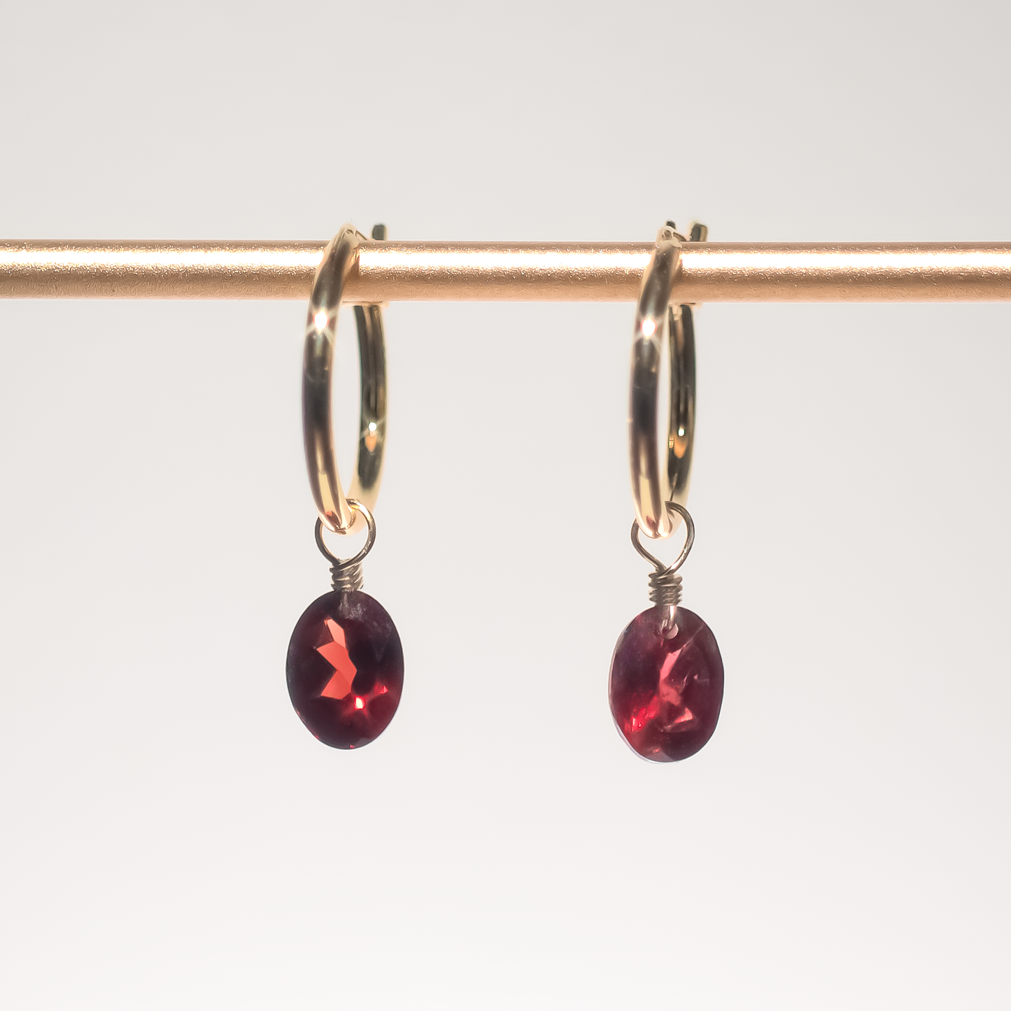 Garnet Oval Cut 14K Goldfilled Hoop Earrings