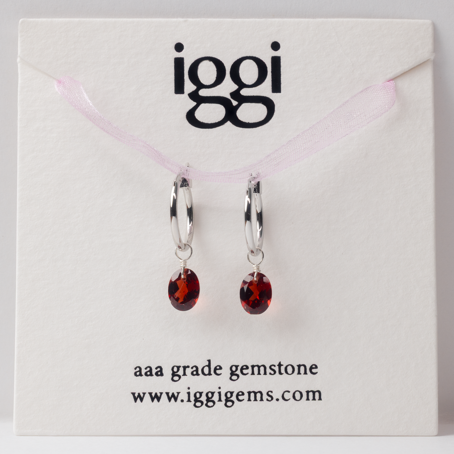 Garnet Oval Cut Rhodium Hoop Earrings