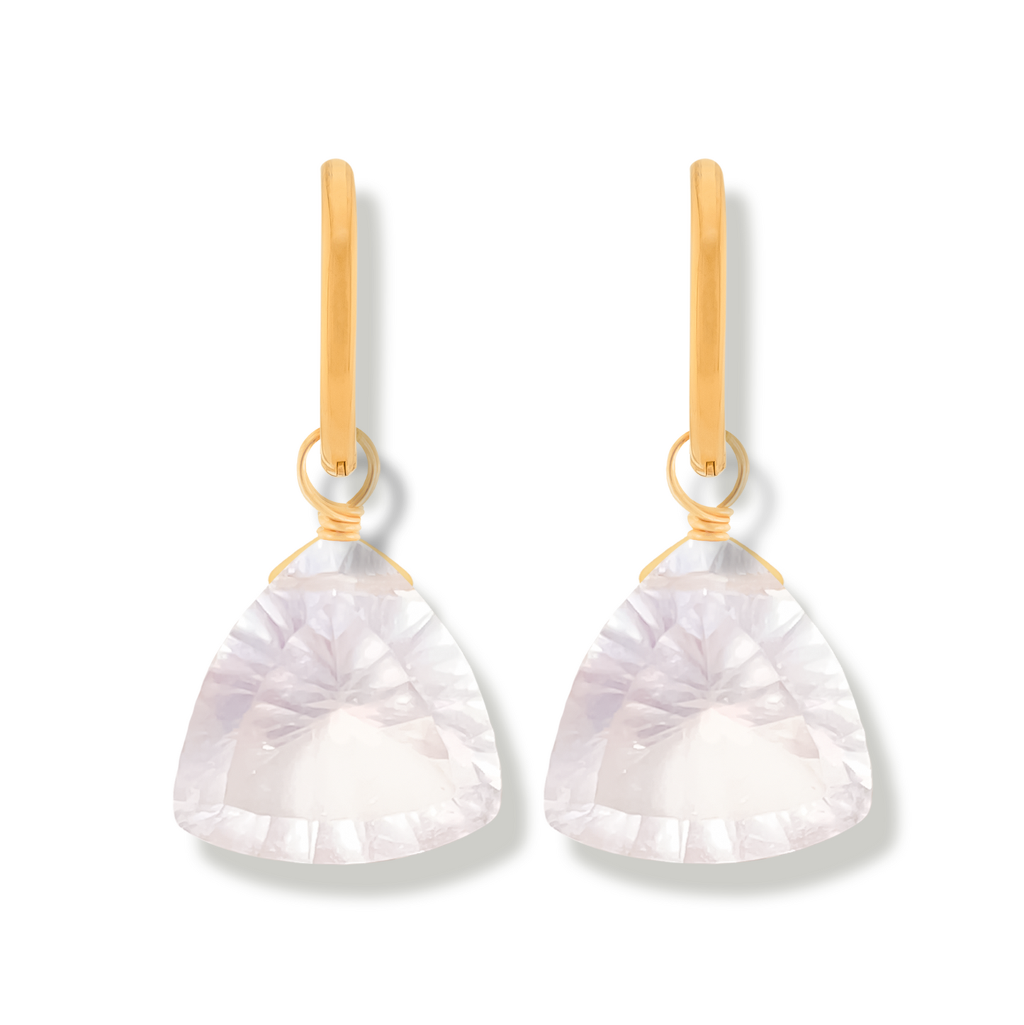 Rose Quartz Trillion Cut 14K Gold-Filled Hoop Earrings
