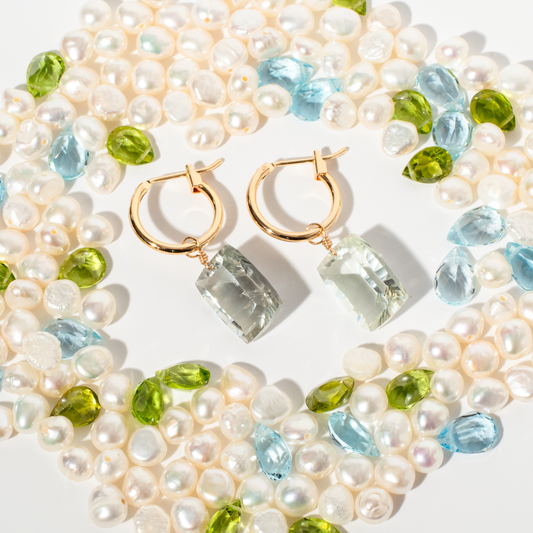 Green Amethyst Rectangle Cut 14K Gold-Filled Hoop Earring