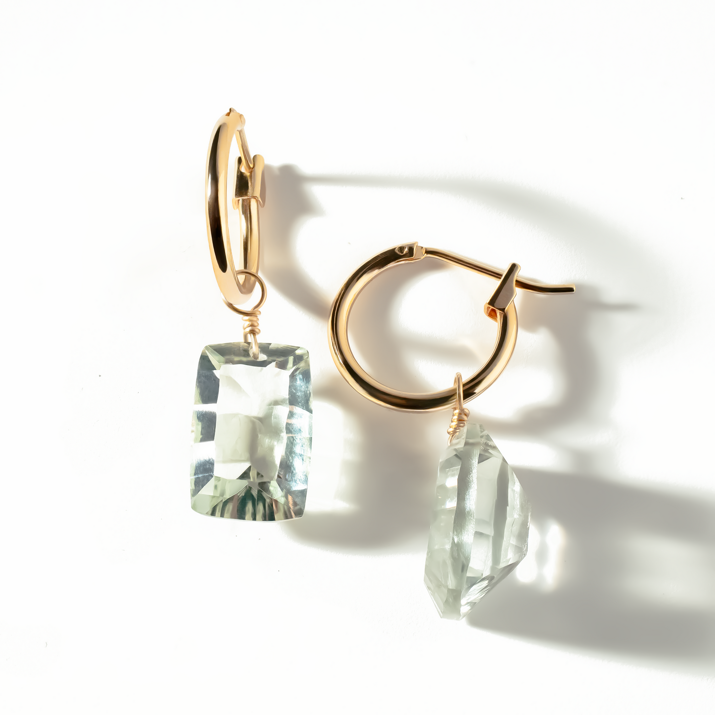Green Amethyst Rectangle Cut 14K Gold-Filled Hoop Earring