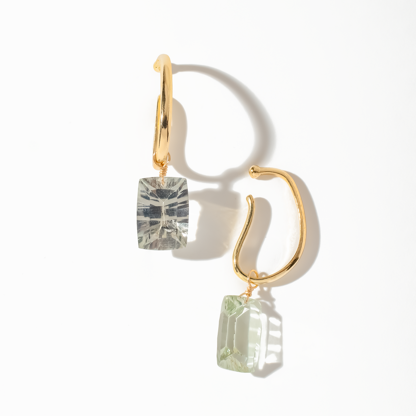Green Amethyst Rectangle Cut 14K Gold Ear Cuffs