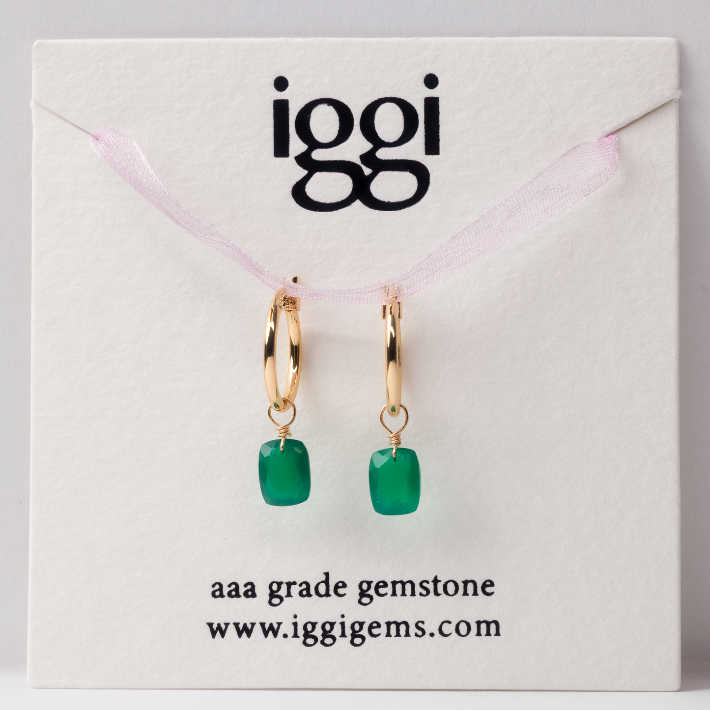 Green Onyx Emerald Cut 14K Goldfilled Hoop Earrings