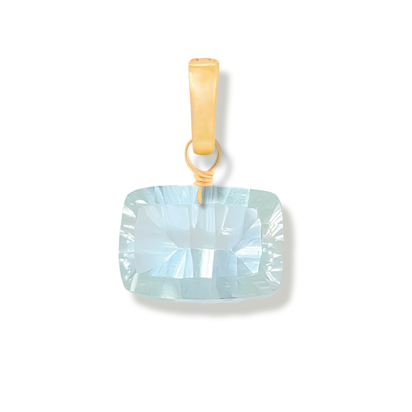 green amethyst rectangle cut charm on a white background.