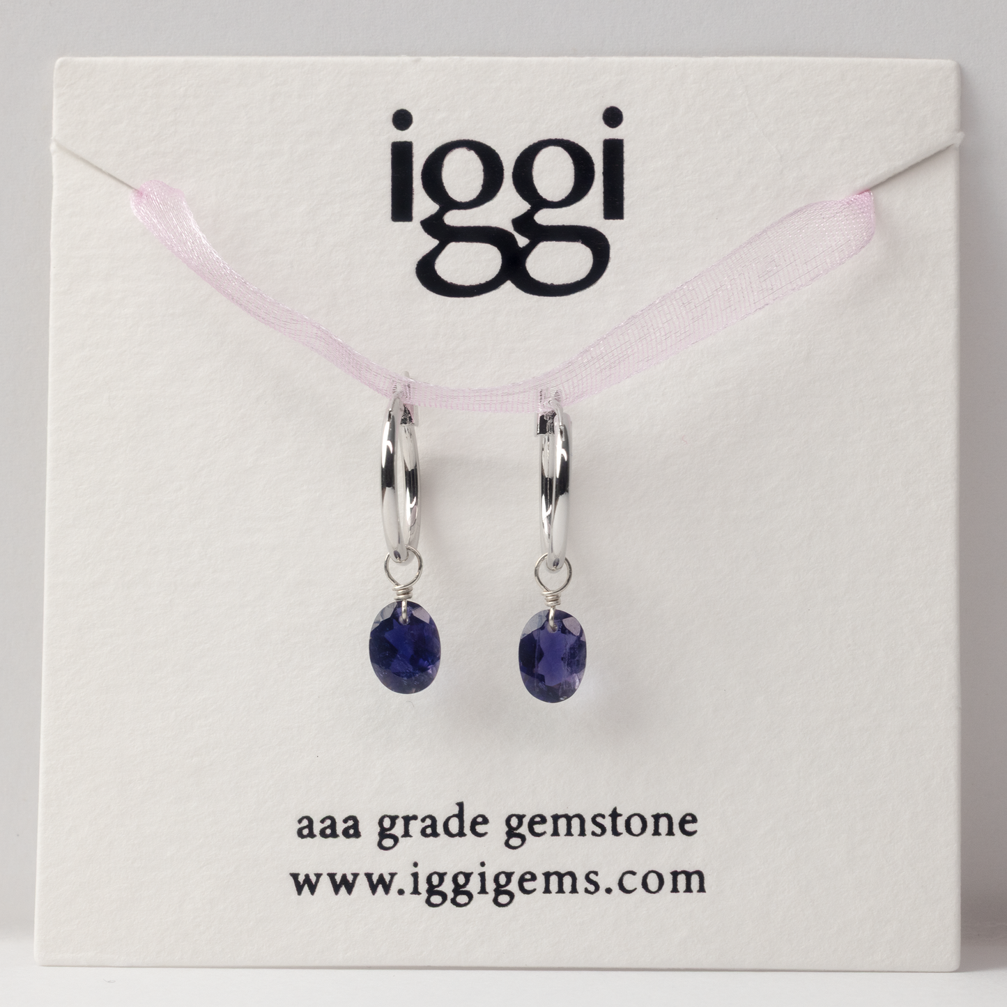 Iolite Oval Cut Rhodium Hoop Earrings