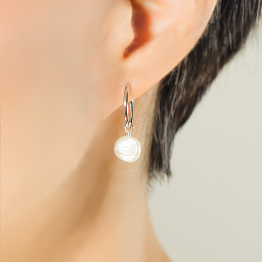 Keishi Pearl Rhodium Hoop Earrings