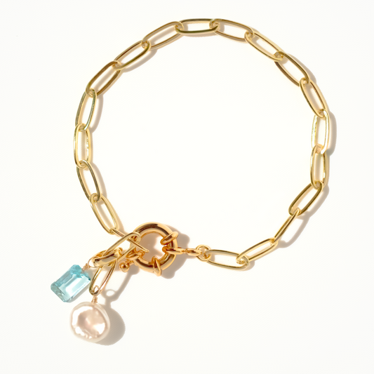 Blue Topaz Emerald Cut 14K Gold-Filled Duet Charm