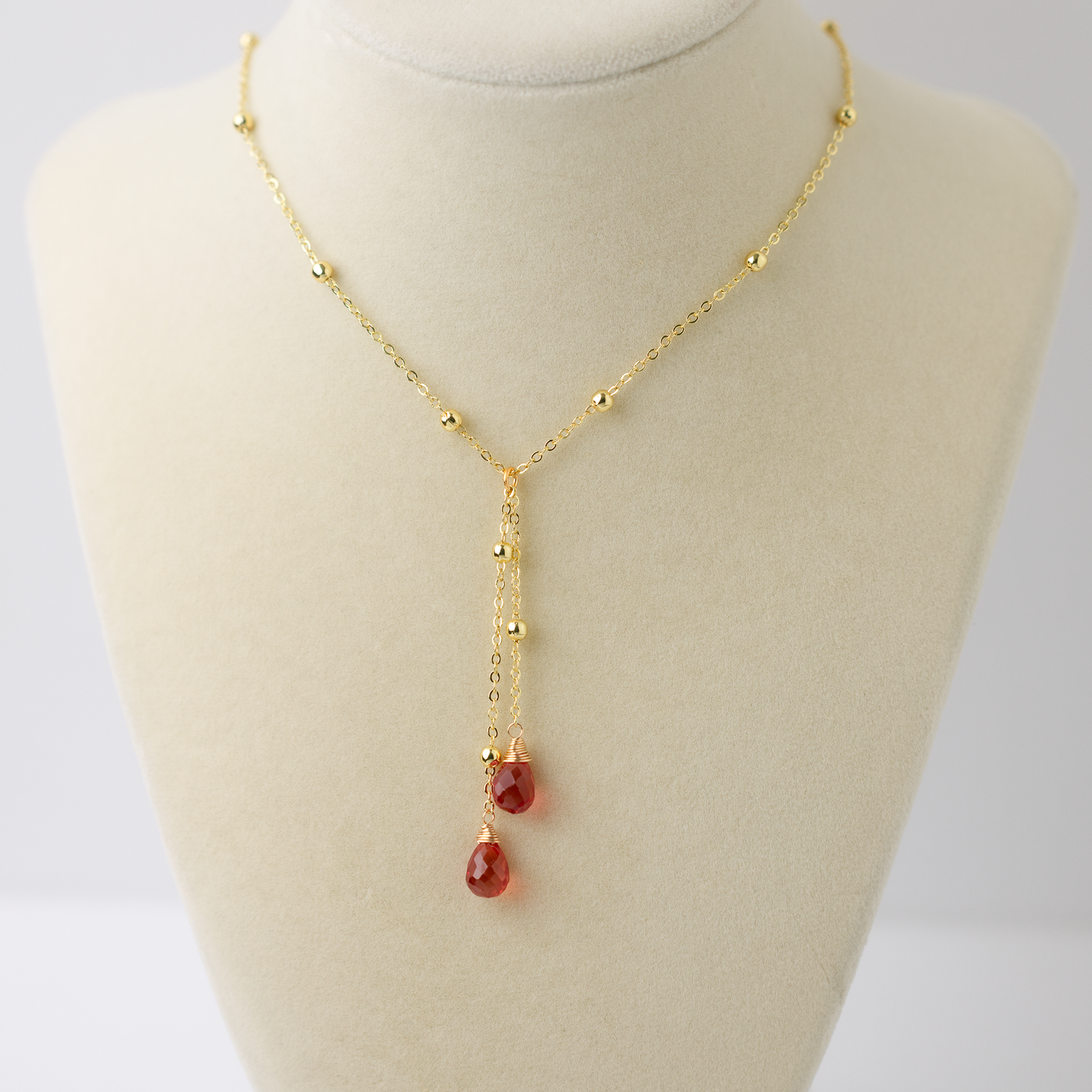 Orange Padparadscha Sapphire 14K Gold Satellite Lariat Necklace