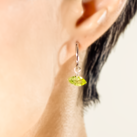Peridot Marquise Cut Rhodium Hoop Earrings