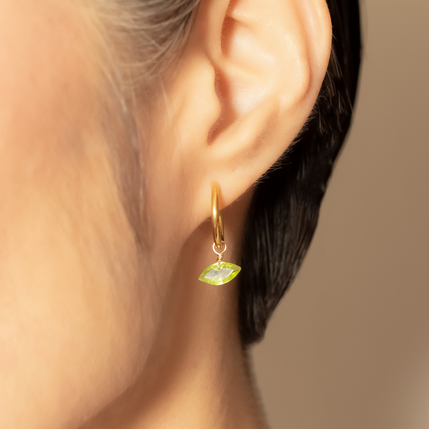 Peridot Marquise Cut 14K Gold-Filled Hoop Earrings