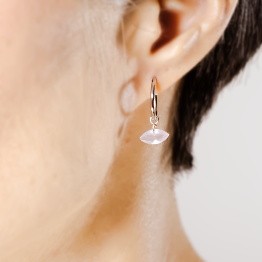 Rose Quartz Marquise Cut Rhodium Hoop Earrings