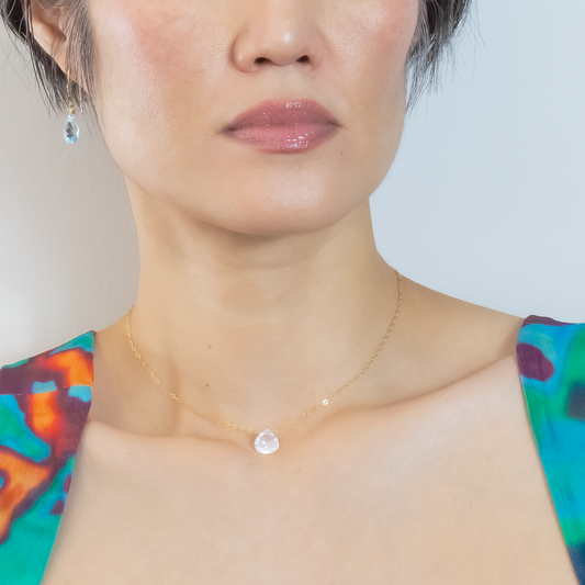 Floating Gem Rose Quartz Teardrop Cut 14K Gold-Filled Necklace