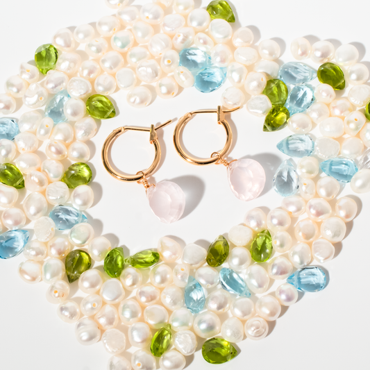 Rose Quartz Teardrop Cut 14K Gold-Filled Hoop Earrings