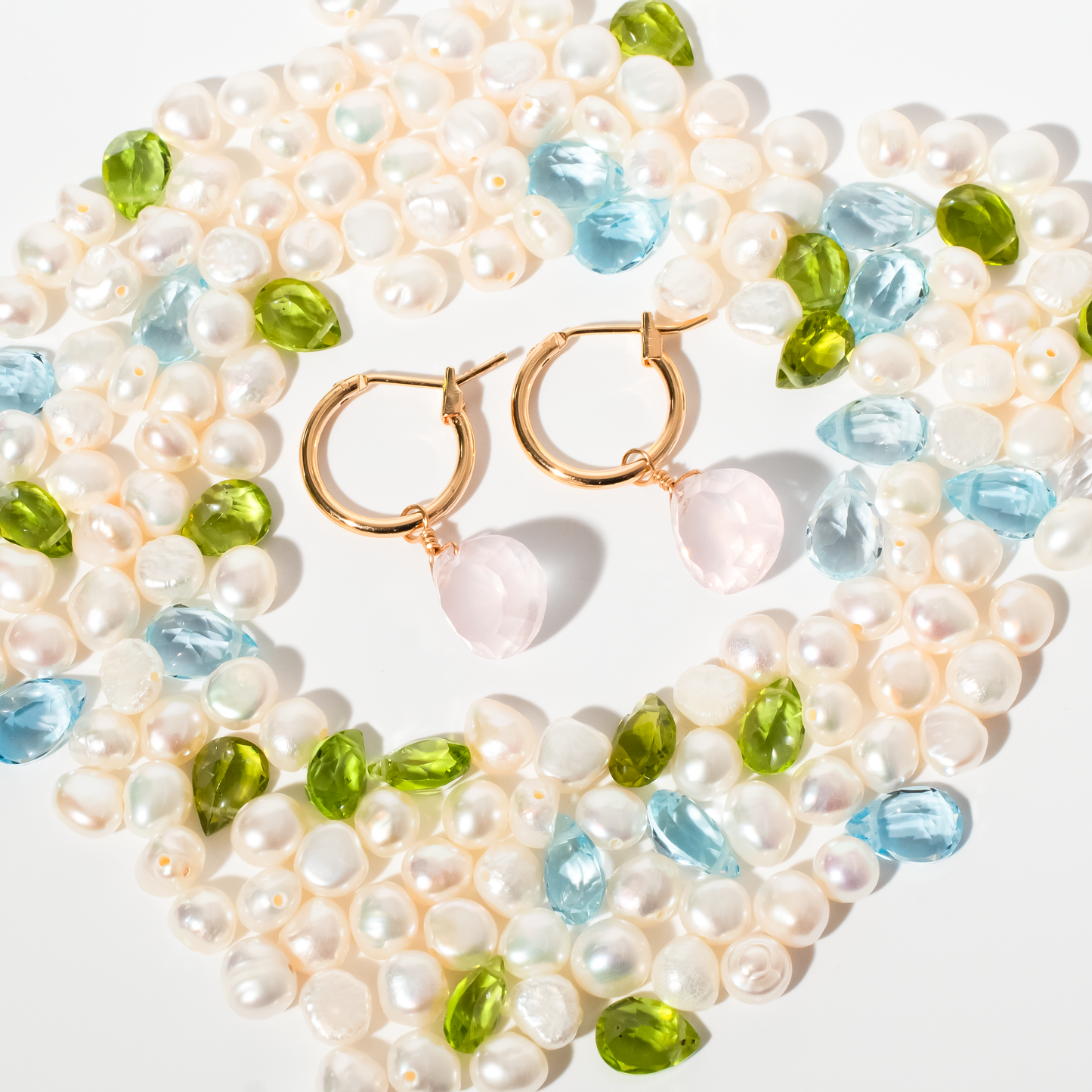 Rose Quartz Teardrop Cut 14K Gold-Filled Hoop Earrings