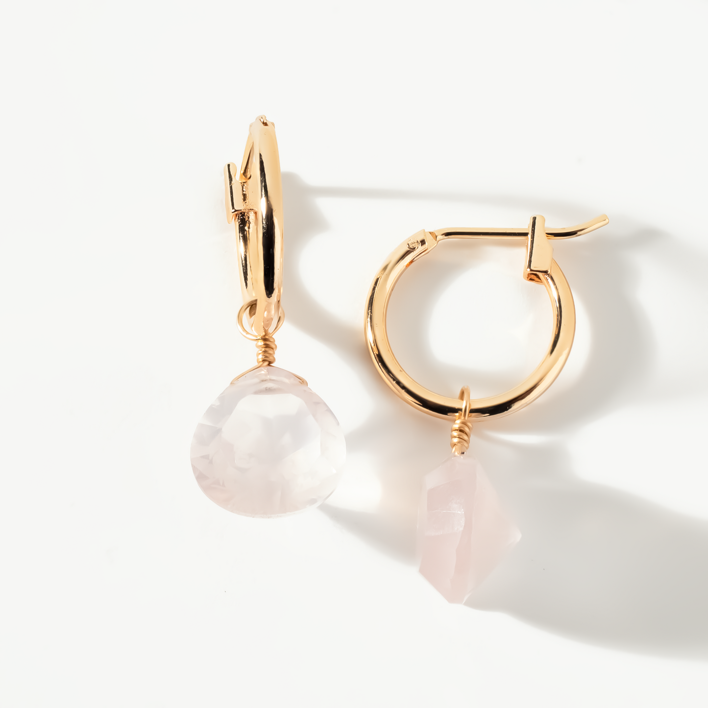 Rose Quartz Teardrop Cut 14K Gold-Filled Hoop Earrings