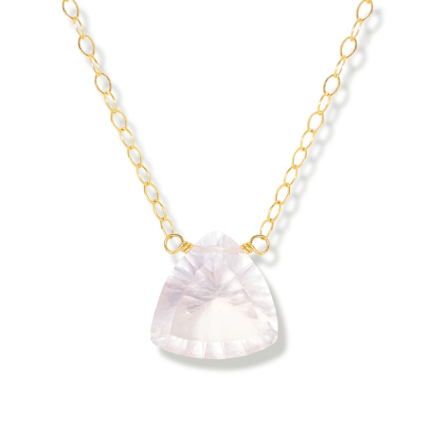 Floating Gem Rose Quartz Trillion Cut 14K Gold-Filled Necklace