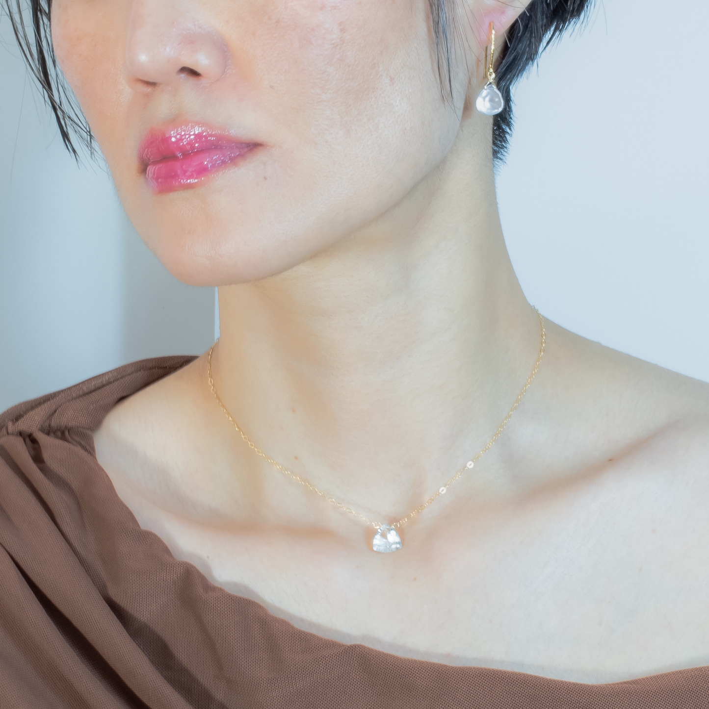 Floating Gem Rose Quartz Trillion Cut 14K Gold-Filled Necklace