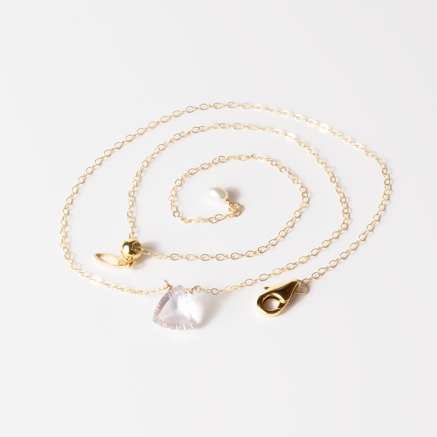 Floating Gem Rose Quartz Trillion Cut 14K Gold-Filled Necklace