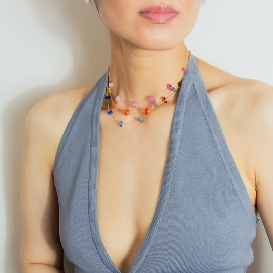 Strawberry Sapphire 6 Station 14K Gold-Filled Necklace