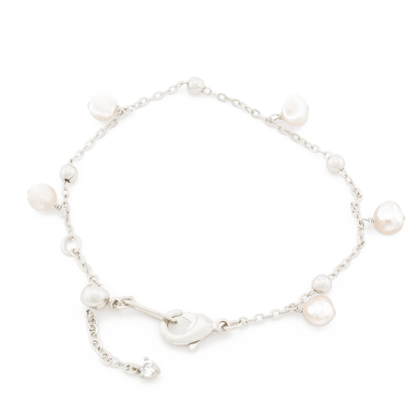 baroque pearl silver bracelet on a white background.