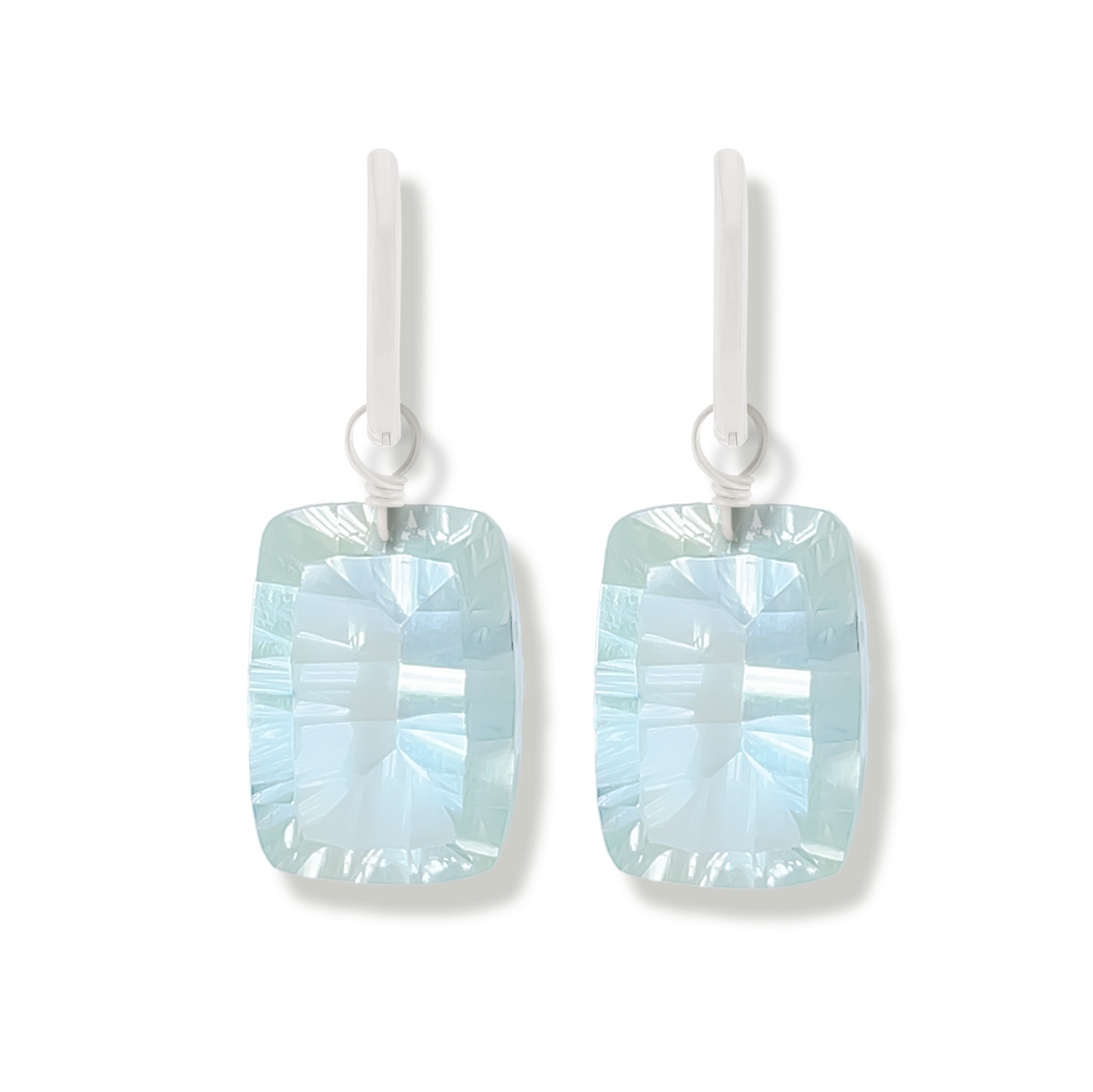 Green Amethyst Rectangle Cut Rhodium Hoop Earring